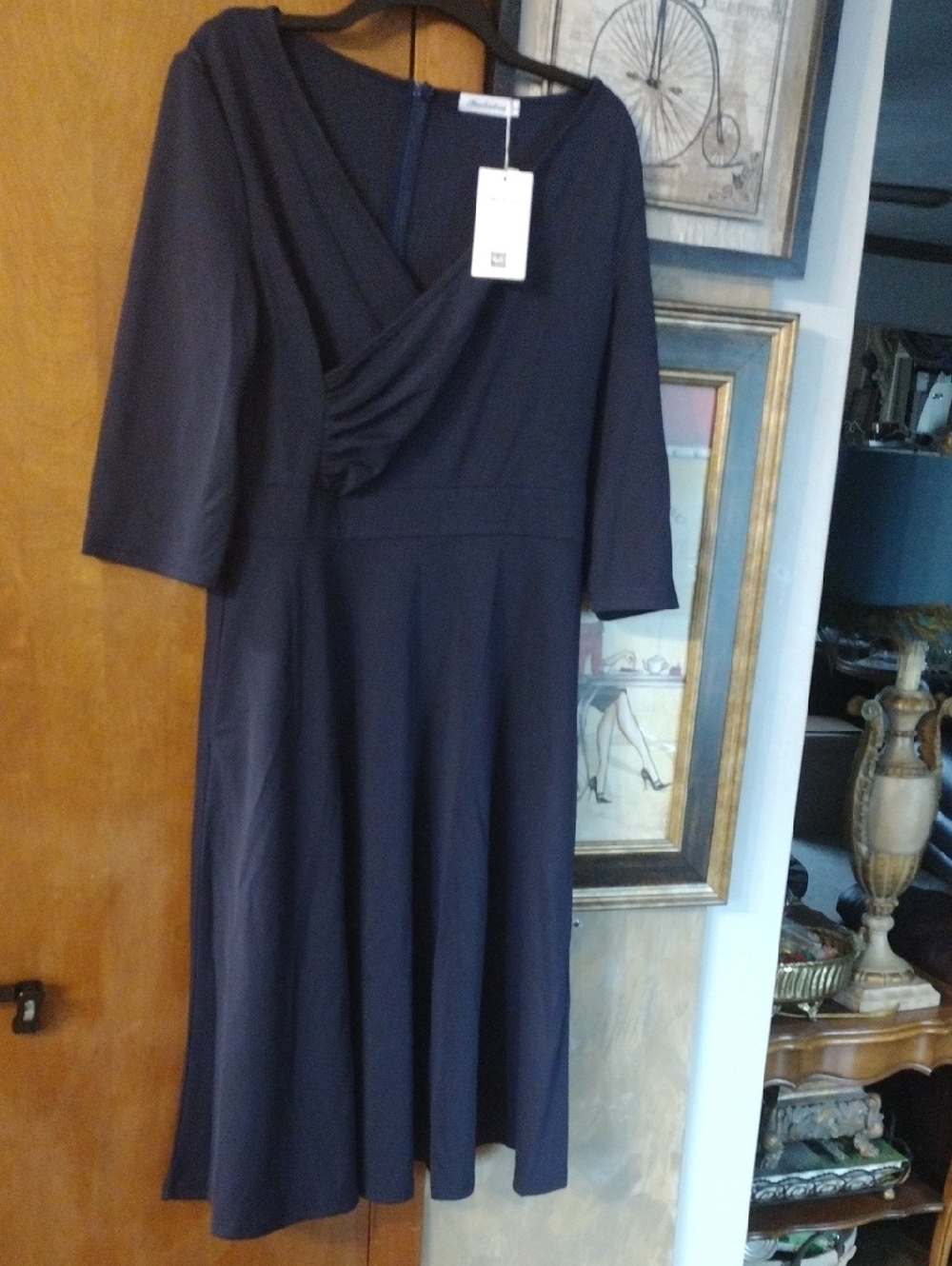 Women’s Navy Wrap-Front A-Line Dress SzXL